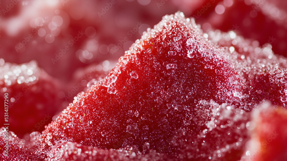 Poster the image shows a close up of a pile of red sugar crystals on a table. the sugar crystals are a deep