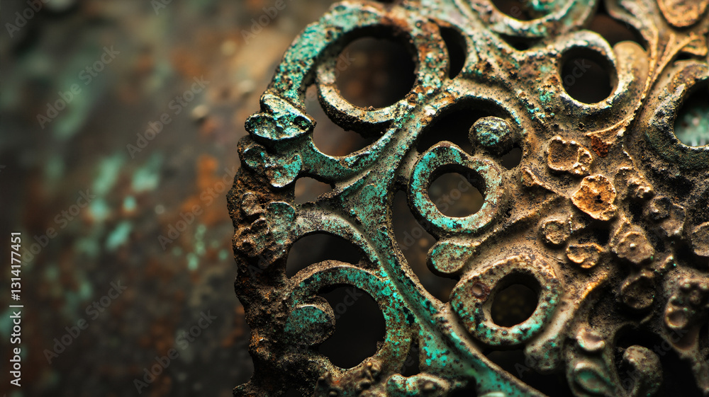 Poster the image shows a close up of a metal object on a table