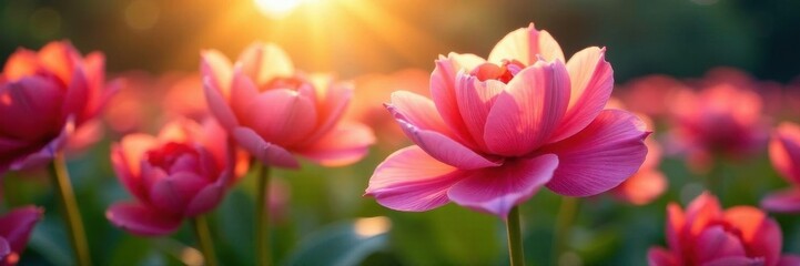 Fototapeta premium Sunlit petals, visible brushstrokes, lush color, oil paint, brushstrokes, texture