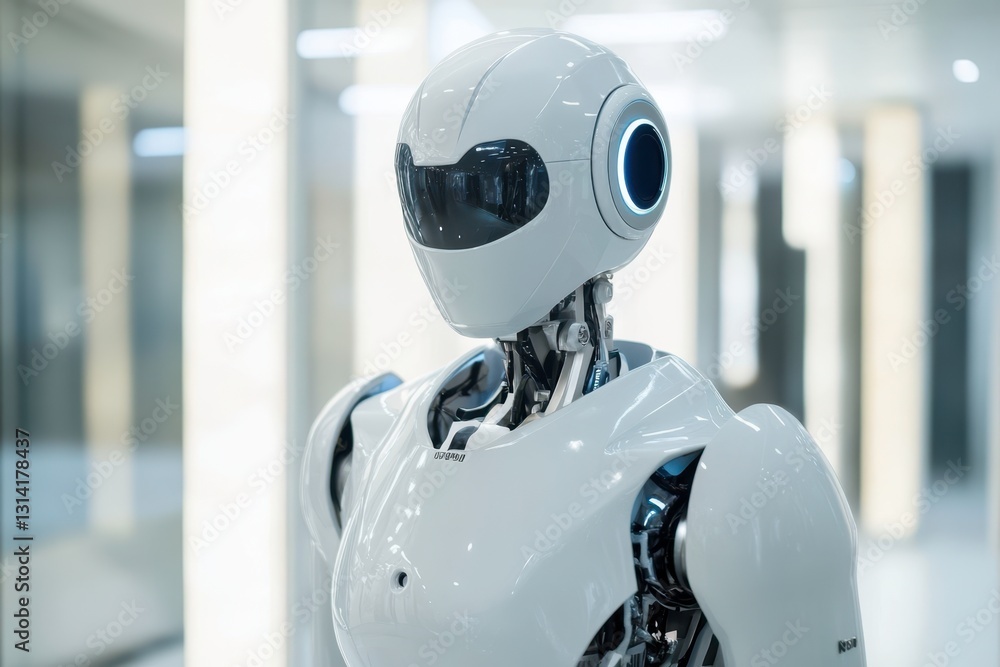 Poster artificial intelligence humanoid robot presenting innovative technologies. advanced science robotic 