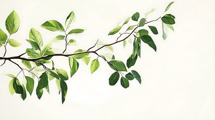 Fototapeta premium A branch with lush green leaves against a light background, symbolizing nature and growth.