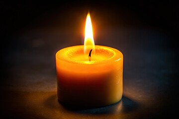 Dramatic candlelit portrait; dark background, moody atmosphere, burning flame illuminates the subject.