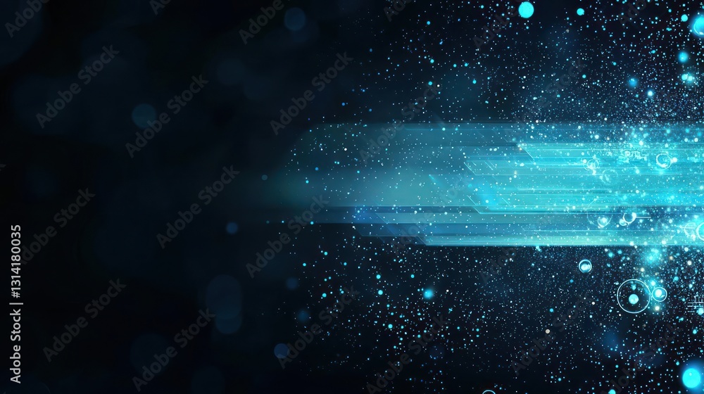 Aufkleber abstract digital futuristic background with neon blue light streaks and bokeh effect with particles 