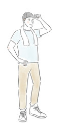 熱中症対策で帽子をかぶって立っている健康的な男性のイラスト
