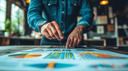 Obraz premium Business professional analyzes financial reports and data in a modern office setting during the afternoon