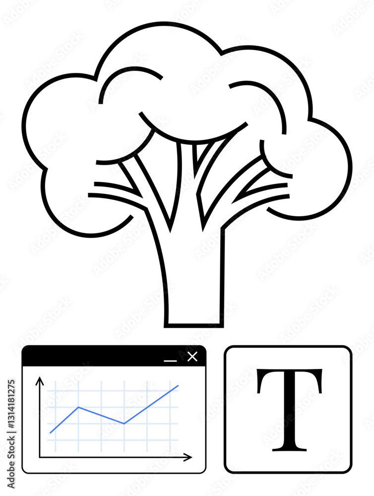 Poster tree outline signifying nature, graph with rising trend showing progress, bold text block highlighti