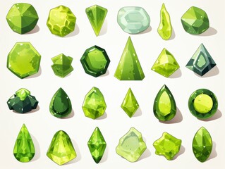 Obraz premium Faceted gemstones Olivine gemstone isolated, peridot, chrysolite, green mineral crystals