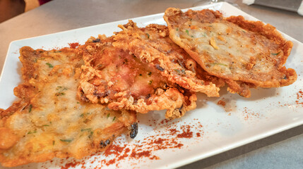 Spanish Tortillita de Camarones, Shrimp Omelet, Spanish Delicacy, Spanish Gastronomy, Spain, Europe