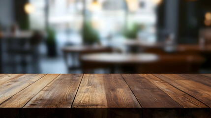 Empty Wooden Table With Blurred Restaurant Background