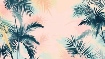 Palm Paradise Tropical leaves art on pastel background, Summer , Vacation