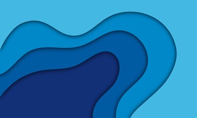 Abstract blue wave background. Multi layers blue gradient papercut design. Origami papercut suitable for your design