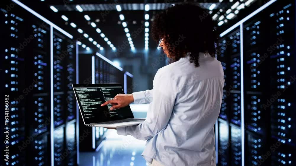 Leinwandbilder Cloud Computer Engineer Coding In Server Room In Data Center