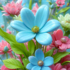 Fototapeta premium bouquet of flowers. bouquet of flowers on pink soft and clean background. bouquet of colorful flowers. 