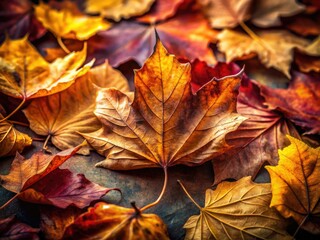 Golden hour illuminates autumn's rustic beauty; long exposure captures vibrant leaf textures in macro detail.