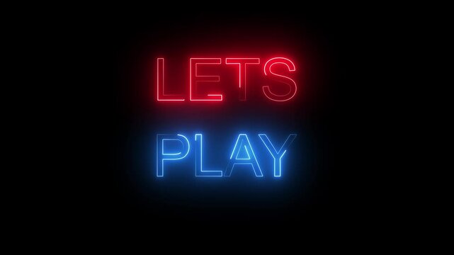 Lets play neon text animation video. glowing neon lets play game music animation background