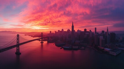 Vibrant sunrise over city skyline