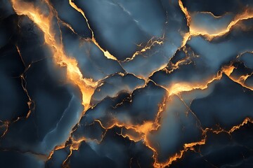 Abstract dark blue marble with golden veins.