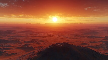 Martian Sunset Over Mountainous Desert