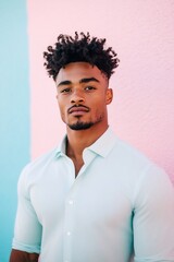 Obraz premium stylish Black man in pastel mint dress shirt