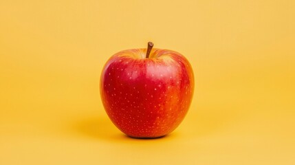 Single red apple on yellow background