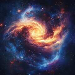 A stunning close-up of a vibrant spiral galaxy, showcasing its intricate arms swirling gracefully outward, adorned with countless twinkling stars set against a deep cosmic backdrop.