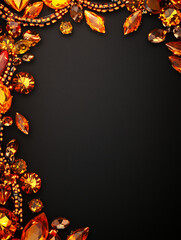 Fototapeta premium A luxurious background featuring a variety of orange and amber gemstones arranged elegantly on a black surface, creating a rich and opulent frame.