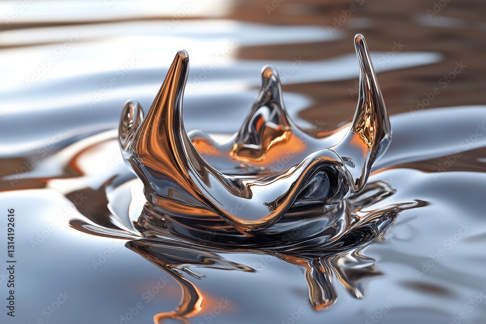 Fototapete 3d chrome metal of y2k butterfly icon. flame butterfly tattoo shape in liquid mercury. 3d rendering 