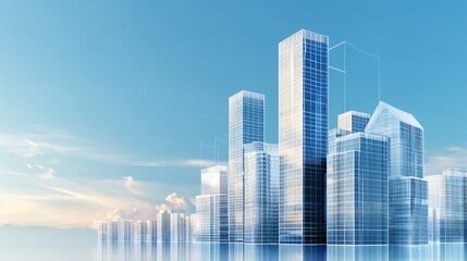 Obraz premium Urban master plan blueprint featuring multiple high-rise towers, city grid design, futuristic metropolis development