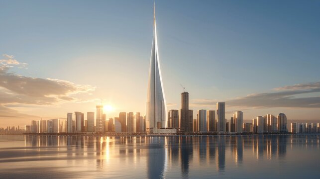 Under-construction skyscraper core with advanced seismic-resistant design, mega-structure engineering, future cityscape
