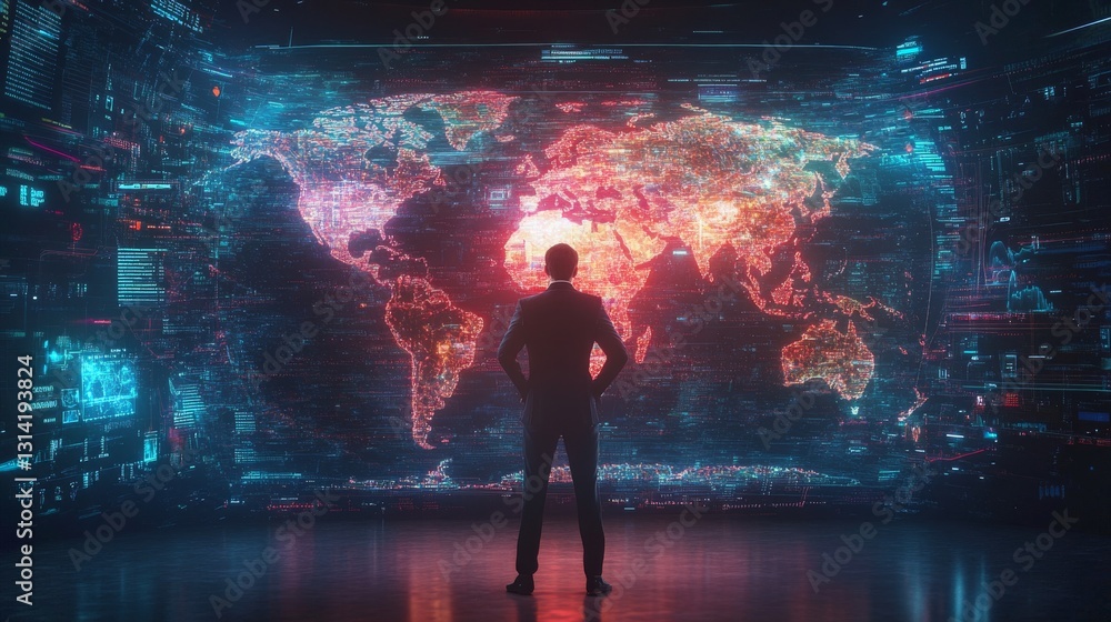 Poster visualizing global connections with advanced technology and real-time data analysis