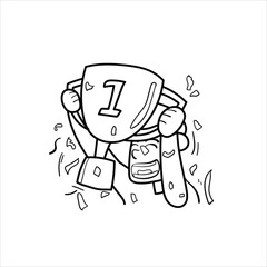 illustration of a child lifting a trophy, good for your visual elements, vector format