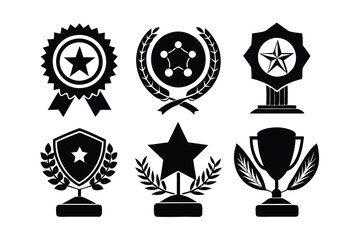 Award set Icons in Simple Black and White Silhouette Style