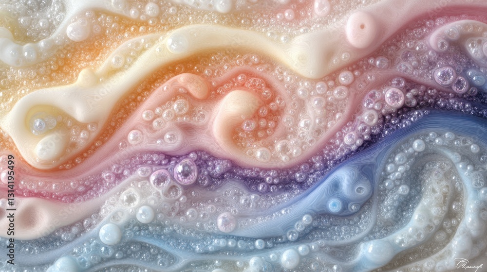 Poster liquid swirl patterns and requested a pastel cute style. pastel rainbow bubbles abstract foam textur