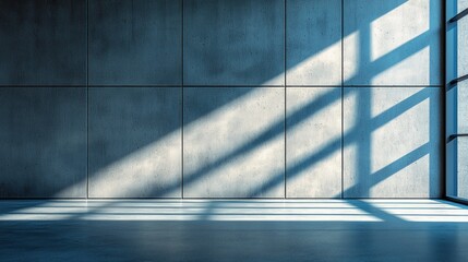 Sunlit industrial interior with concrete wall and large window