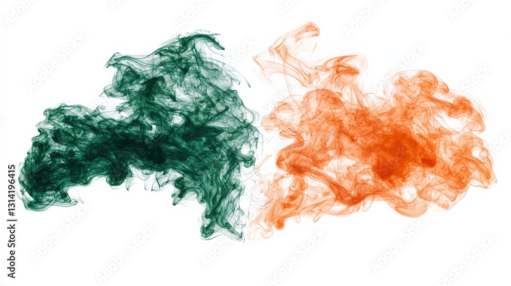 Poster dynamic colorful smoke clouds representing indian flag colors abstract art studio setting close-up v