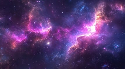 Naklejka premium A stunning close-up of a vibrant purple and blue galaxy, swirling with cosmic dust and shimmering stars scattered throughout, creating a mesmerizing celestial scene.