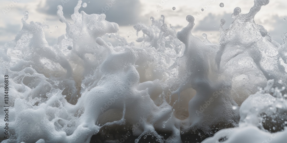 Poster foamy waves crashing along the shore under a moody sky at twilight generative ai