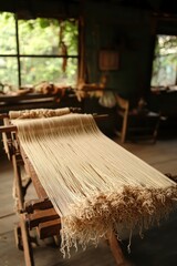 Vintage loom with threads