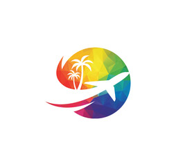 Airplane world travel agency logo. Flight plane trip globe vector.