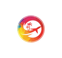 Airplane world travel agency logo. Flight plane trip globe vector.