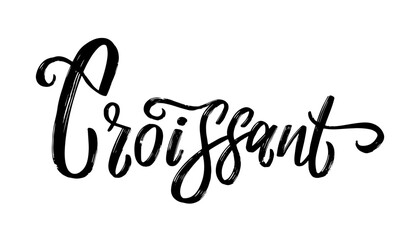 Elegant Handwritten 'Croissant' Script in Black Ink on White Background, Featuring Handcrafted Cursive Lettering, Perfect for Creative Projects, Advertising, and Print Media. EPS 10