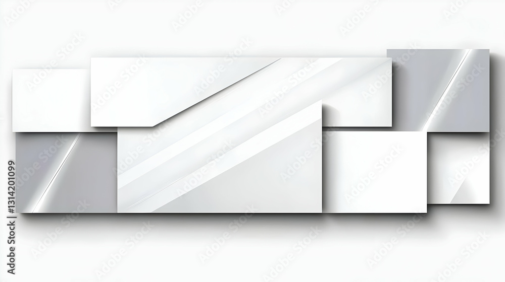Poster abstract composition of overlapping white and light grey rectangles with subtle lighting effects