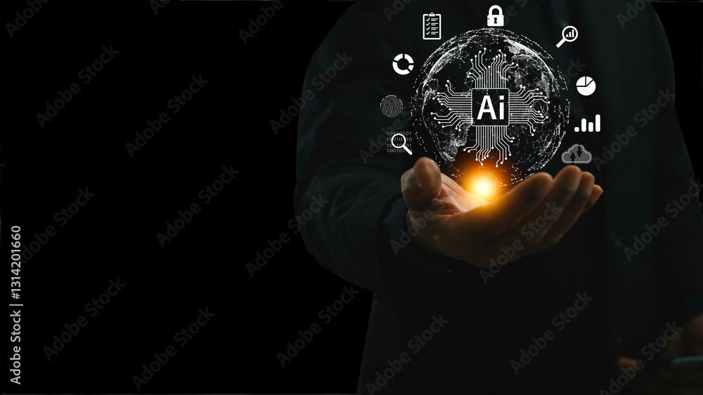 Fototapete businessman holding world and ai icon technology smart technology, artificial intelligence., by ente