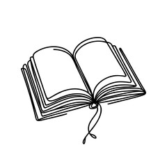 Open book continuous one line drawing. Bookstore, library sign in simple linear style. Vector illustration.