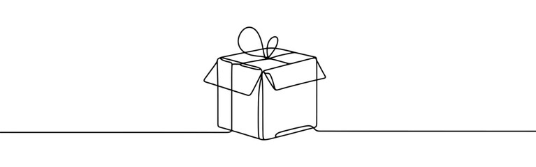 Gift box continuous one line drawing. Birthday gift in simple linear style. Vector illustration.