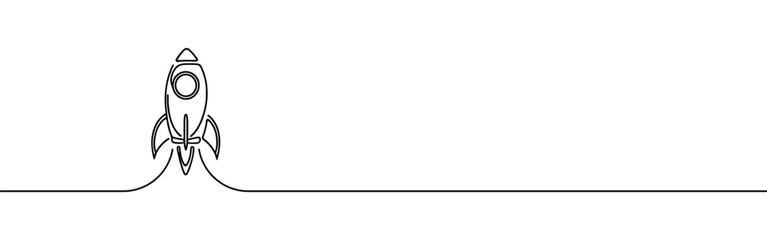 Rocket continuous one line drawing. Spaceship, rocket launch sign in simple linear style. Vector illustration.
