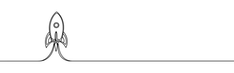 Rocket continuous one line drawing. Spaceship, rocket launch sign in simple linear style. Vector illustration.