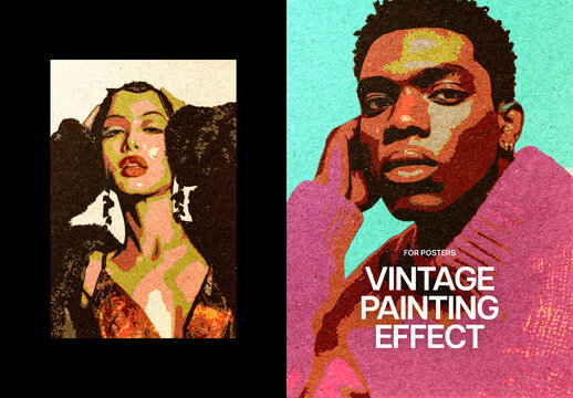 Vintage Painting Poster Photo Effect Mockup