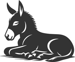 Donkey lying on its side and resting vector silhouette animal design