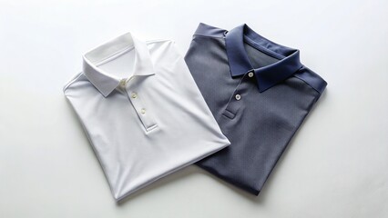 Men's Golf Polo Shirt Flat Lay - Top View on White Background with Copy Space